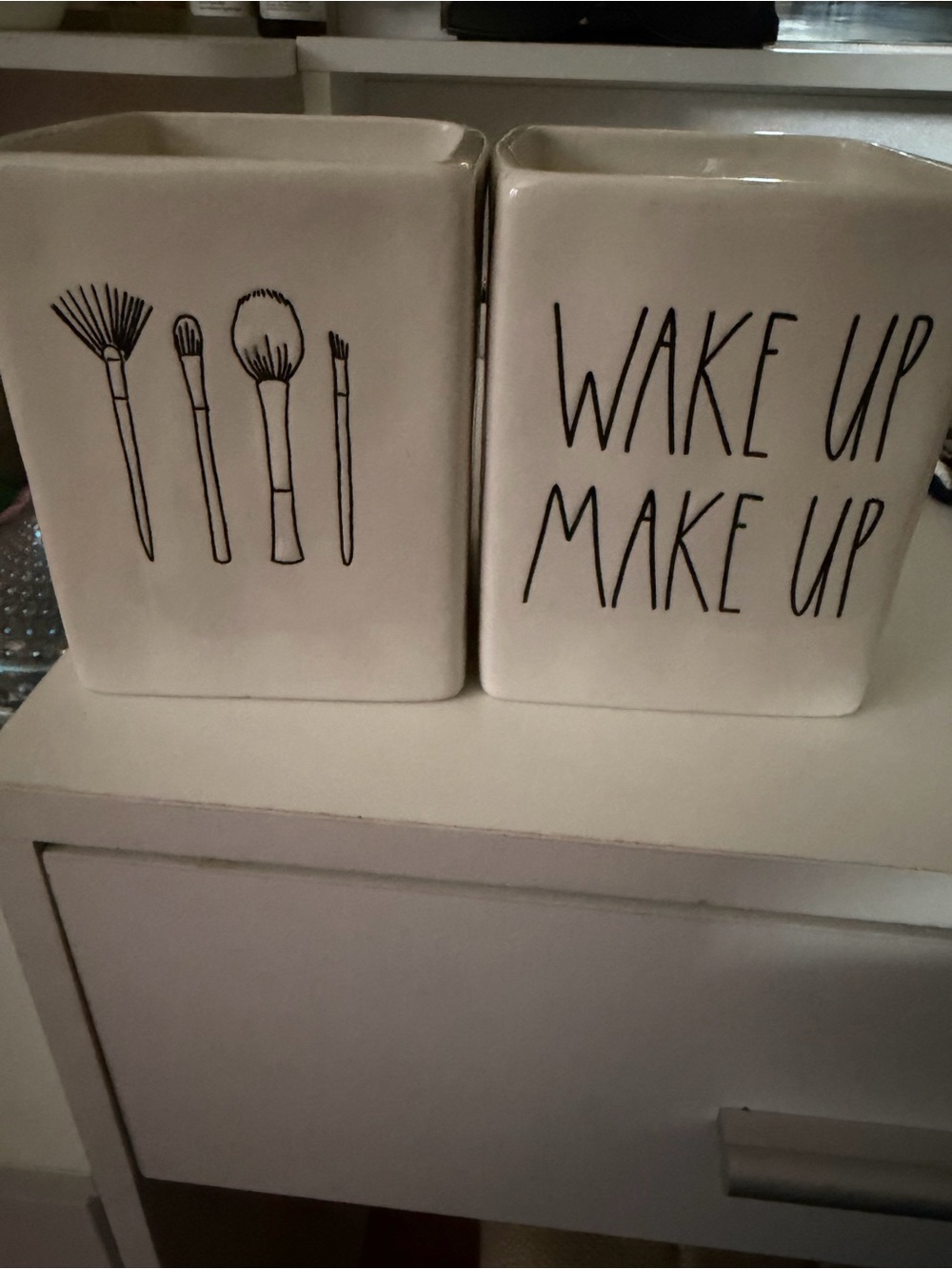 Rae Dunn White Ceramic Holder with Black Lettering